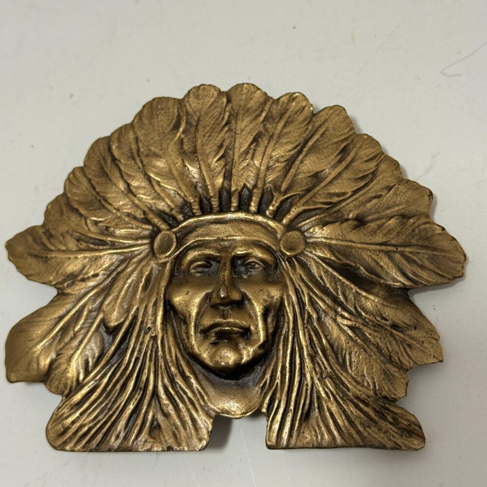 BLACKINTON Indian Head Chief Vtg Antique Art Deco Belt Buckle Gold Tone Bronze